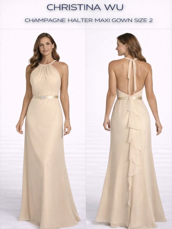 Christina Wu Dresses & Skirts - CHRISTINA WU CHAMPAGNE HALTER MAXI GOWN SZ 2